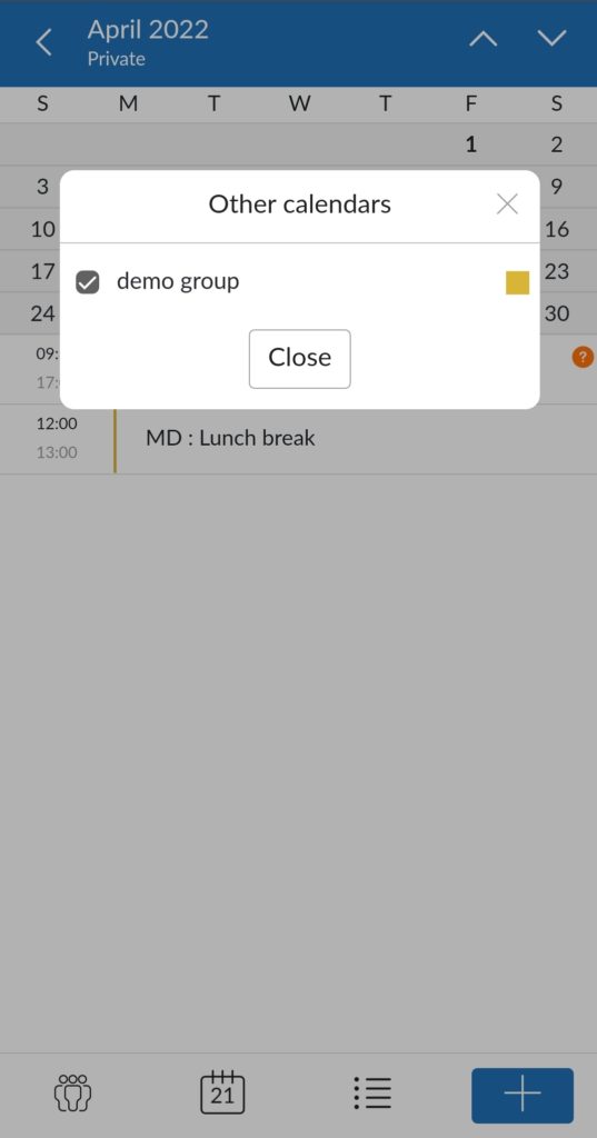 Exibir diferentes camadas do calendário - aplicativo móvel