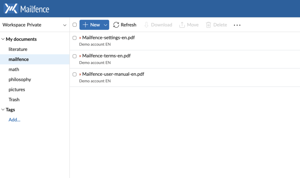 Mailfence Documents - armazenamento, edição e compartilhamento de arquivos